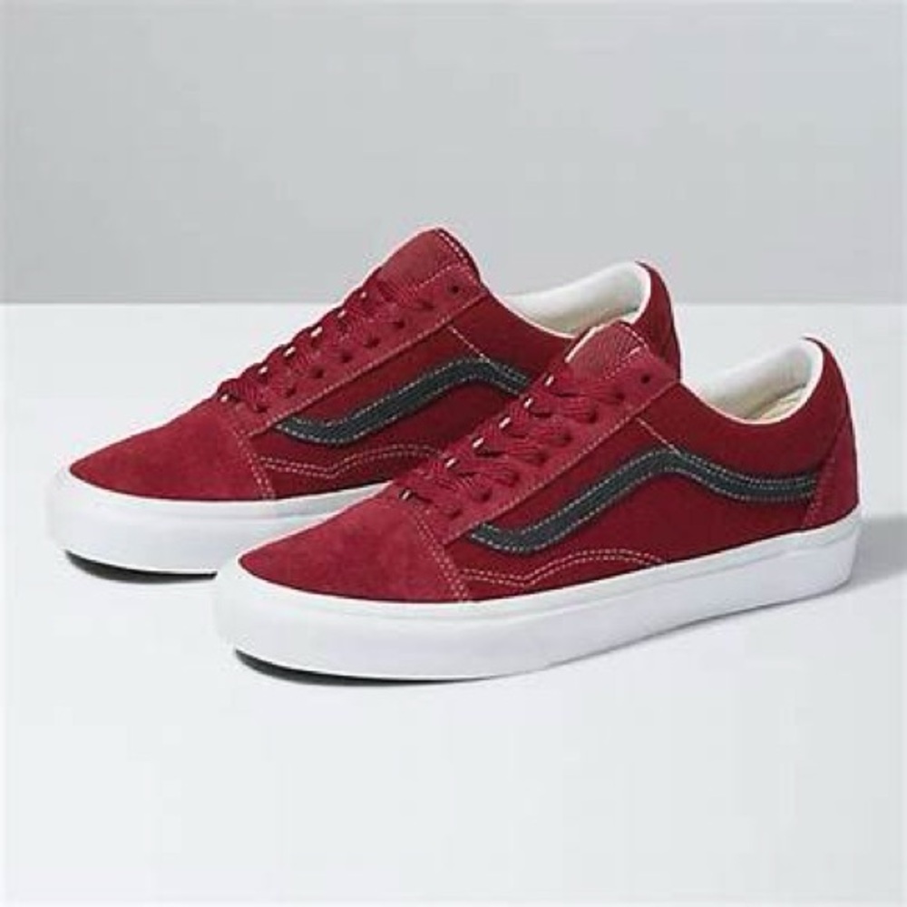 VANS “Old Skool” Heavy Textures Sneakers Burgundy/White Mens 6.5 / Womens 8 NIB - Picture 2 of 7